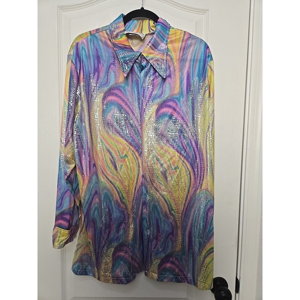 Charades Men's Disco Metallic Button Down Funky Pimp Shirt U.s.a Made -- XL